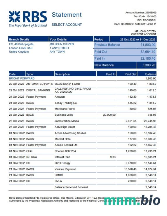 United Kingdom Natwest Bank statement template w formacie Word i PDF format 2 stronas, version 2